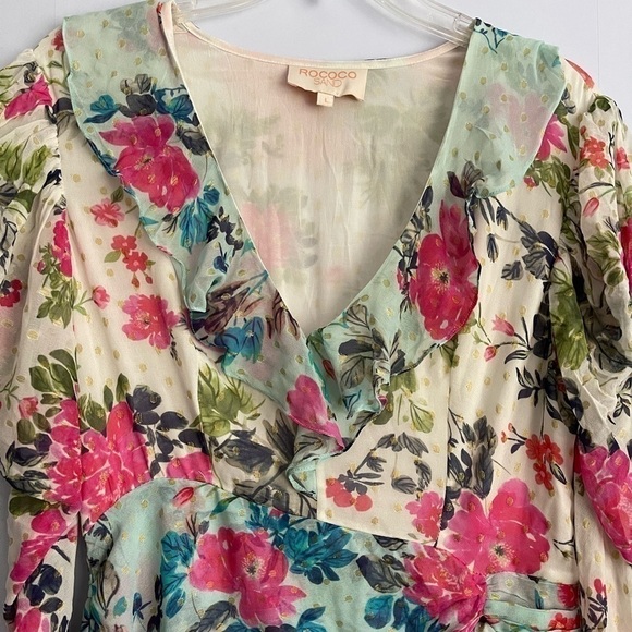 Rococo Sand Off White & Pink Floral Ruffle Xandra Dress US L - Picture 4 of 11